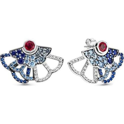 GChic 925 Sterling Silver Zircon Blue Fan Stud Earrings Fashion Daily Wear Crystal Zircon Stone Earrings Studs for Women