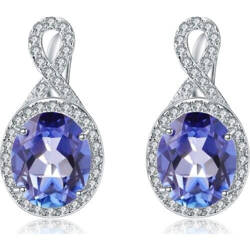 GEMS BALLET 6.63Ct Natural Iolite Blue Mystic Geometric Quartz Earring 925 Sterling Silver Stud Earrings For Women Wedding Fine
