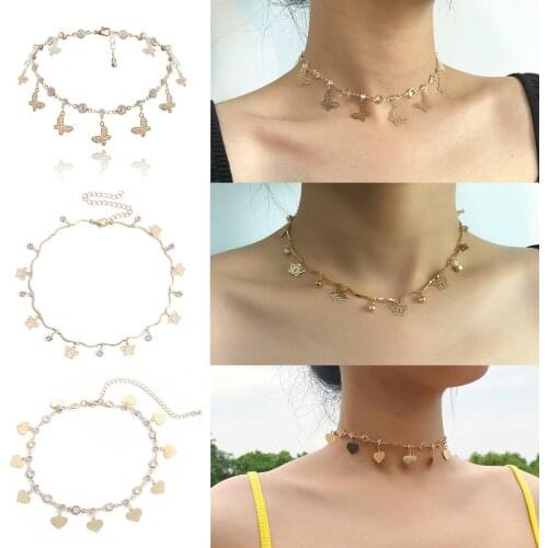 Cute Heart Butterfly Choker Necklace For Women Gold Clavicle Chain 2020 Statement Collar Female Chocker Shining Crystal Jewelry