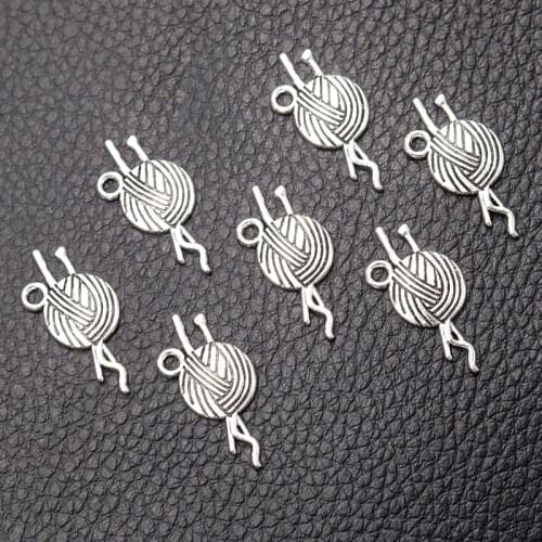 25pcs Silver Plated Yarn Ball Charm Retro Earring Bracelet Pendant DIY Jewelry Handicraft Metal Accessories 24*11mm A2235