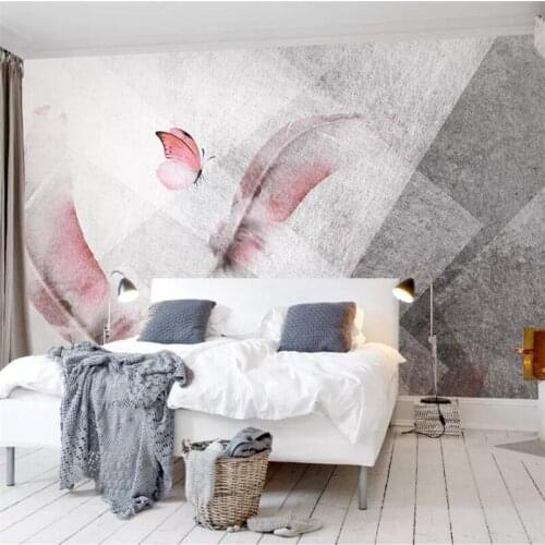 Wellyu Custom wallpaper 3d mural simple nordic polygon papel de pared watercolor feather butterfly обои TV background wall paper