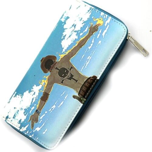 Anime ONE PIECE colorful long style PU wallet printed with Portgas D Ace with zipper