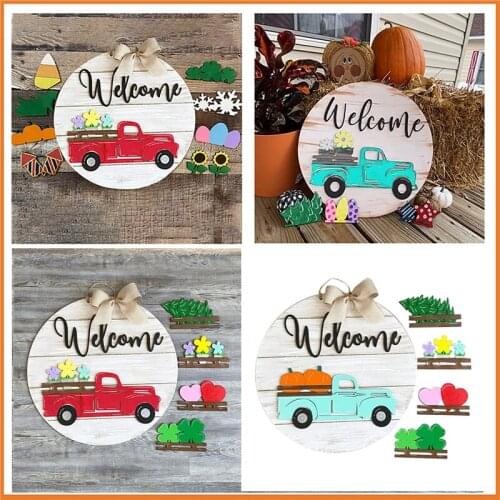 Car Door Hanger Seasonal Welcome Sign With Interchangeable Hanging Handmade Wooded Door Hanging Plate Board Funny Gift