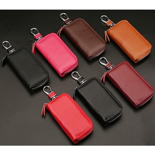 Keychain Key Case Genuine Leather Car Key Bags For Men Women 100% Cowhide Key Holder Bag Housekeeper Zipper Key Card Package