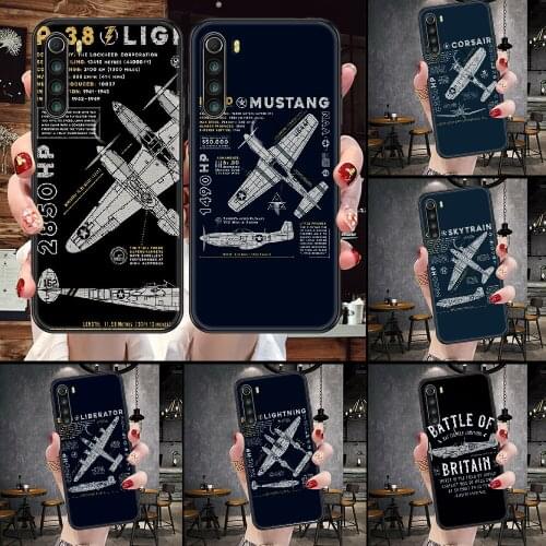 F4U Corsair Fighte P-38 Phone Case For Xiaomi Redmi Note 7 8 9 10 7A 8T 9A 9T 9S 10S Pro black art Etui fashion prime silicone