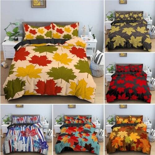 Colored Maple Leaves Pattern Duvet Cover Set Bedclothes Luxury Cozy Bedding Set For Bedroom Decor Single Full King Home Textile
