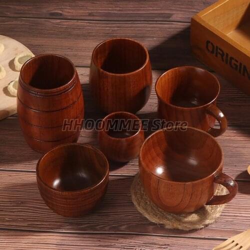 Wood Cup Natural Classical Handcrafted Big Belly Beer Coffee Milk Juice Tea Cup Tumbler