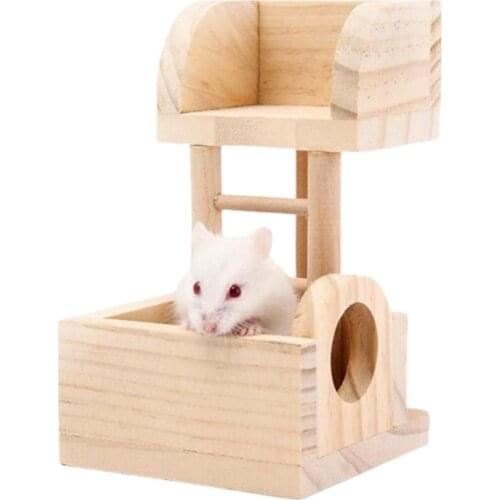 Wooden Two-stores Villa Climbing Ladder Hamster Guinea Pig Toy Pet Decor Rat Hammock Pet Toy Cage House Guinea Mice House Cages
