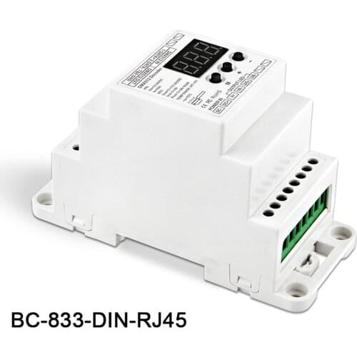BC-833-DIN-RJ45 DIN Rail DC12-24V input 8A*3CH output,3CH Constant voltage DMX512/1990 Decoder controller for led strip,lamp