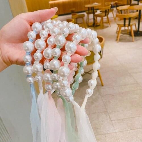 Net red retro Japanese and Korean lace pearl tie bow hair hoop floating lead hoop fairy hairband hair card headdress girl