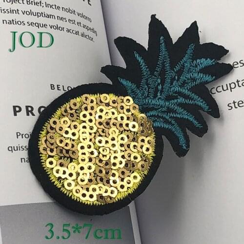 JOD 3.5*7cm Pineapple Sequin Iron on Patches for Clothing Iron on Clothes Decorative Patch Embroidery Applique Stickers Badges