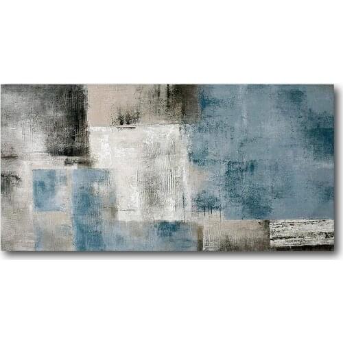 Modern Grey and Blue Oil Paintings Abstract Canvas Wall Art Painted by Hand Textured 3D Art for Living Room Wall Décor Muzagroo