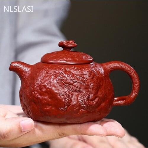 Chinese Yixing Handmade Tea Pot Dragon Pattern Purple Clay Teapot Raw Ore Dahongpao Kettle Teaware Tea Ceremony Gifts 220ml