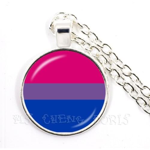 LGBT Necklace Bi Pride 25mm Glass Dome Pendant Necklace Gay Pride Rainbow Flag Photo Glass Cabochon Jewelry For Women Men lover