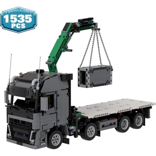 MOC Technical Trailer Truck Engineering Car Container Tractor unit Building Blocks Vehicle Car Bricks Educational Toys Gifts