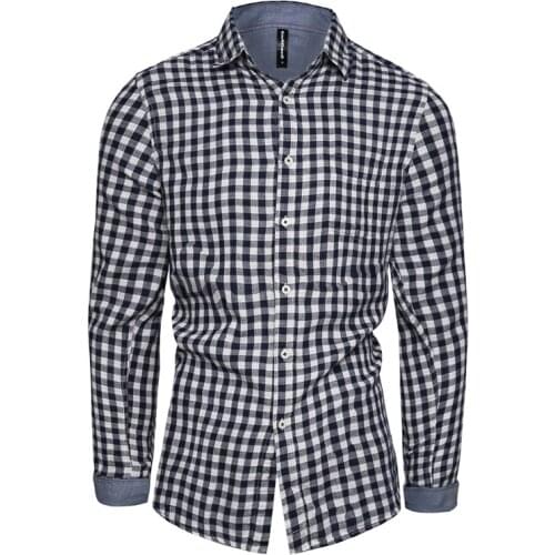 Fad New Spring Male Shirt Casual Plaid Long Sleeve Shirts Men Slim Fit Lapel High Quality 100% Cotton Vogue Mens Shirt