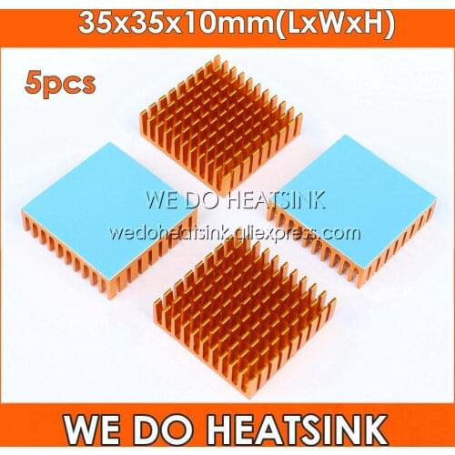 WE DO HEATSINK 5pcs 35x35x10mm Slot Anodized Aluminum Heat Sink with Thermal Self-Adhesive Tape Cooling for VGA CPU BGA PC board
