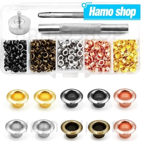200pcs Metal Eyelet Gromment Kit Eyelet Punch Install Tool Set With Storage Box For LeatherCraft Shoes Belt Cap Bag Tags Clothes