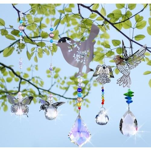 New Modern Rainbow Crystal Hummingbird Chakra Suncatcher Charm Pendant Home Wind Chimes Hanging Decorations Dropshipping