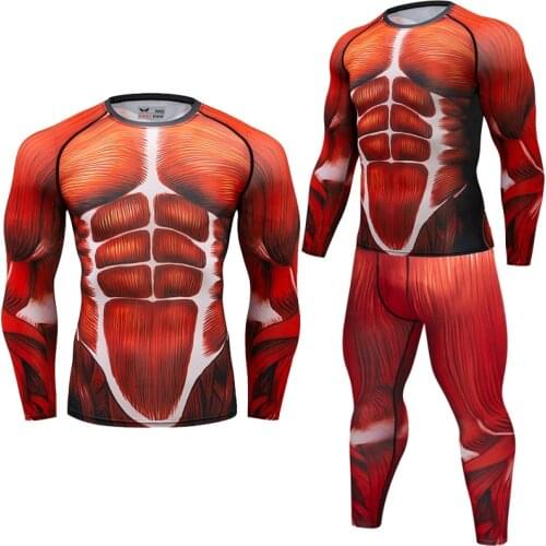 Brand New Men Compression T-shirts long sleeve Tees 3D Fitness Muscle Tights BJJ MMA Gyms Exercise Rashguard T shirt Clothin