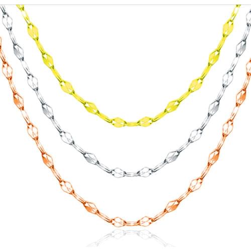 Pure Solid 18K Necklace 1.3mmW Women Luck Lip Chain Necklace 0.8-1.1g Yellow / White / Rose / Multi-tone Gold