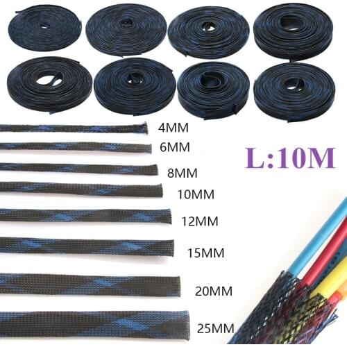 10M Braided Cables 2/4/6/8/10/12/15/20/25mm Insulation Wire Gland Protection Braided Sleeving PET Tight Expandable Cable Sleeve