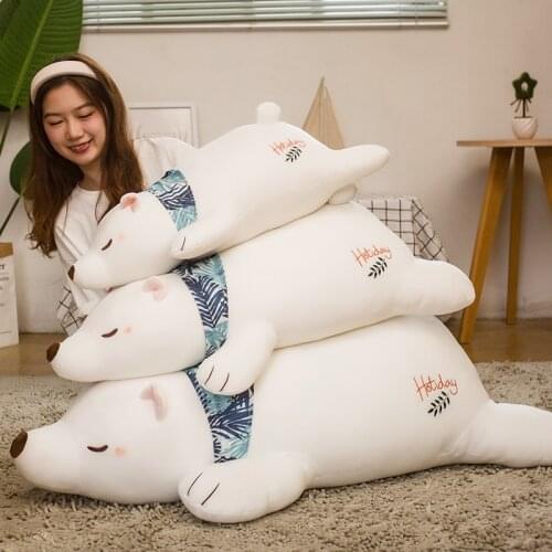 60/80/100CM Soft Lying Polar Bear Plushie Pillow Lovely White Bear Cushion Stuffed Dolls Sleeping Toy for Girls Baby Gifts