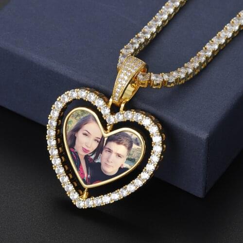 Custom Photo Necklace Diamond Necklace Double Sided Heart Photo Pendant Zircon Men Women Necklace Hiphop Jewelry Memorial Gift
