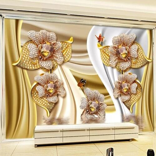 Custom Self-Adhesive Waterproof Murals 3D Stereo Jewelry Silk Wallpaper Living Room Luxury Home Decor Wall Stickers 3D Removable