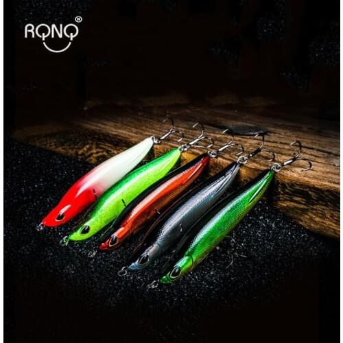 RQNQ 1Pcs3D Fishing Fashion ABS environmentally Lure Artificial Sea Bass Baits Sinking Minnow Long Casting Noctilucent Lures