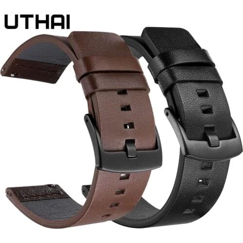 UTHAI Genuine Leather Watch band Strap for Samsung Galaxy Watch 42 46mm Gear S3 Sport WatchBand Quick Release 18 20 22 24mm,Z26