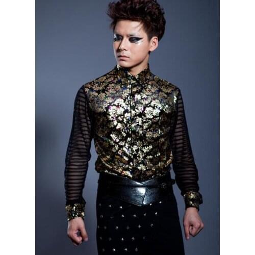 Singing performances Original Retro England Floral mens shirts casual shirt men slim fit shirt sleeve dress shirt Customizable