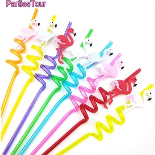 8pcs 25cm Flamingo Party Drinking Straws Reusable Plastic Straws for Kids Flamingos Theme Birthday Party Supplies Favors