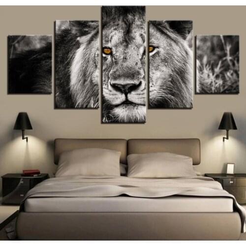 Cartel moderno tipo cuadro Modular de pared decoración del hogar 5 paneles Marco de pintura de León Animal estampado de arte en