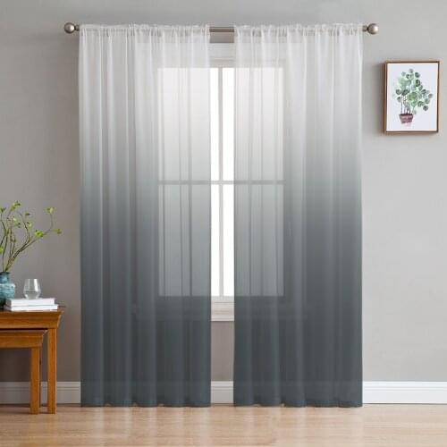 Gray Gradient Window Treatment Tulle Modern Sheer Curtains for Kitchen Living Room the Bedroom Curtains Decoration