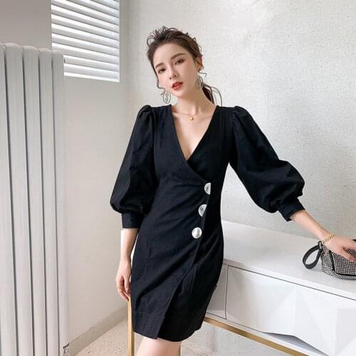 Spring autumn comfortable v-neck black formal dress temperamental high quality personality work style mini a-line dress