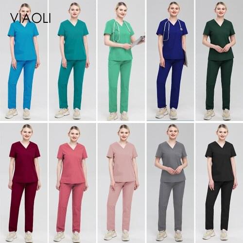 High Quality Pet Grooming Work Uniforms Stretch Fabric Nursing Scrubs Sets Dental Clinic Doctor Uniforms Hospital Nurse Workwear