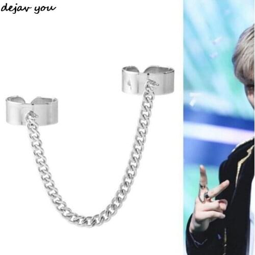 Korean Personality 2 Connecting Finger Ring Punk Stainless Steel Chain Finger Knuckle Opening Rings for Women Men Jewelry