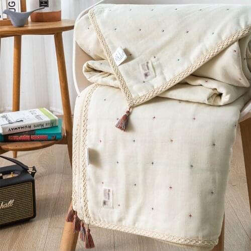 Japan Bohemian Natural Muslin Baby Summer Blanket with Tassels Vintage Boho Kids Children Bedding Blankets for Summer Bed Quilt