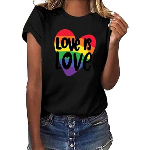 Love Heart Printing Woman T-Shirts New Rainbow Printed Tops Woman Harajuku Tops Summer Top Casual Round Neck T Shirt Female