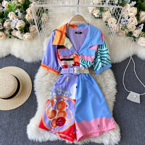 Womens Spring Summer Short Sleeve Print Jumpsuit Female Sexy Wide Leg Shorts Overall Playsuit TB1975