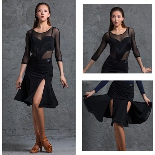 2020 Latin Dance Costumes WomenS Sexy Bodysuit Fishbone Skirt Modern Dance Practice Clothes Latin Dance Skirts Dress DN6989
