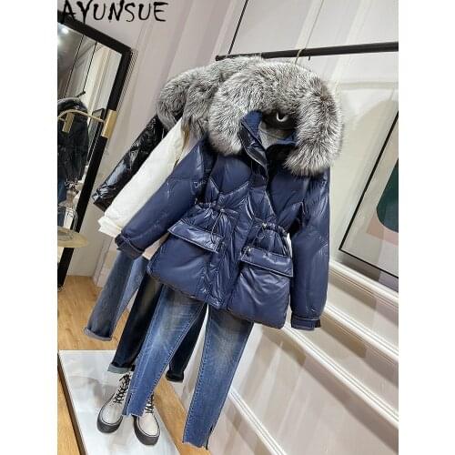Womens Winter Down Jacket Fox Fur Collar Hooded Parkas Jacket White Duck Down Coat Female Puffer Jacket Women DKBXJ8 KJ5117