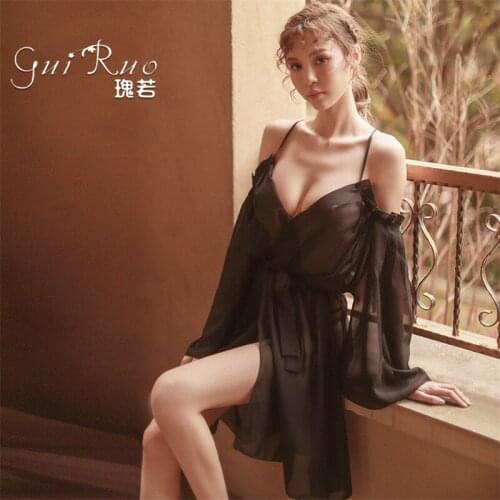 Womens Sexy lingerie suit low-cut Swing braces skirt nightdress perspective Chiffon Nightgown seduction Chemises Exotic Apparel