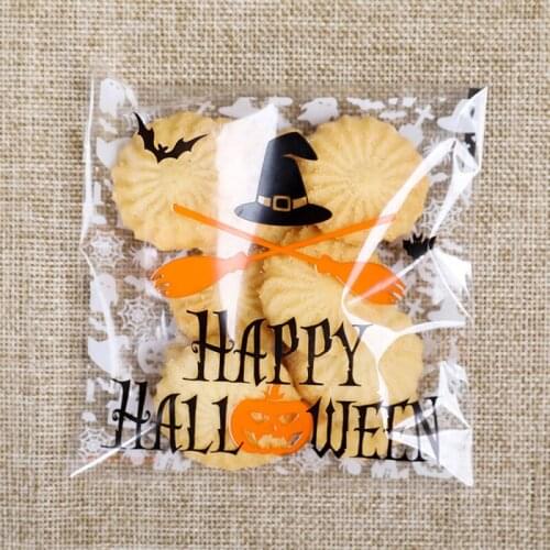 100pcs/pack Transparent Plastic Baking Packaging Bag DIY Halloween Party Cookies Decoration Pouches