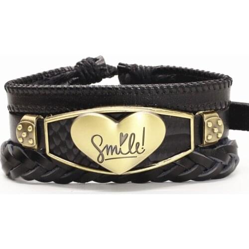 3 Pcs/Set Braided Wrap Bronze Love Heart Charm Genuine Men Leather Bracelets For Women Wristbands Bangles Homme Femme Jewelry