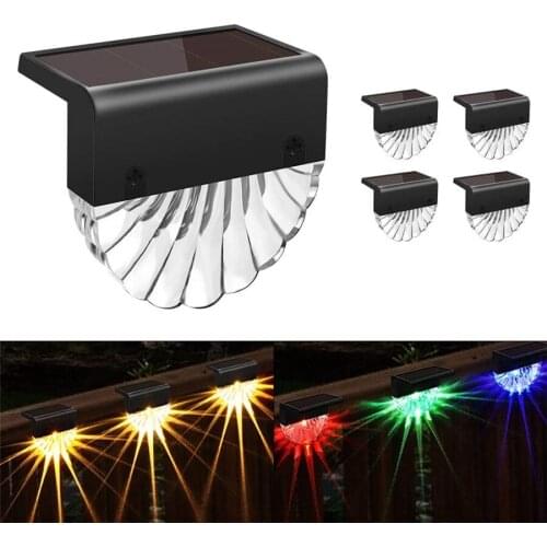 4PC Deck Light Waterproof Solar Fence Lamp for Patio Stairs Pathway Yard Garden Decor Warm White/Colorful Glow