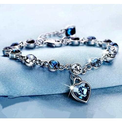 925 Silver Natural Crystal Heart Pendant Bracelet Fashion Bangle Charm Jewelry Carved Amulet Gifts for Her Women