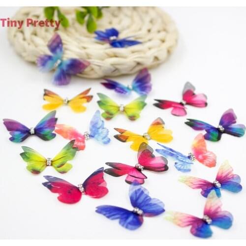 20PCS Double-layer Organza Butterflies 3cm Fabric Butterfly Accessory for Earring, Hair Pins, DIY Jewelry Making