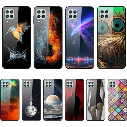 Case For Samsung Galaxy A22 4G Phone Case Back Cover Black Silicone Bumper With Tempered Glass